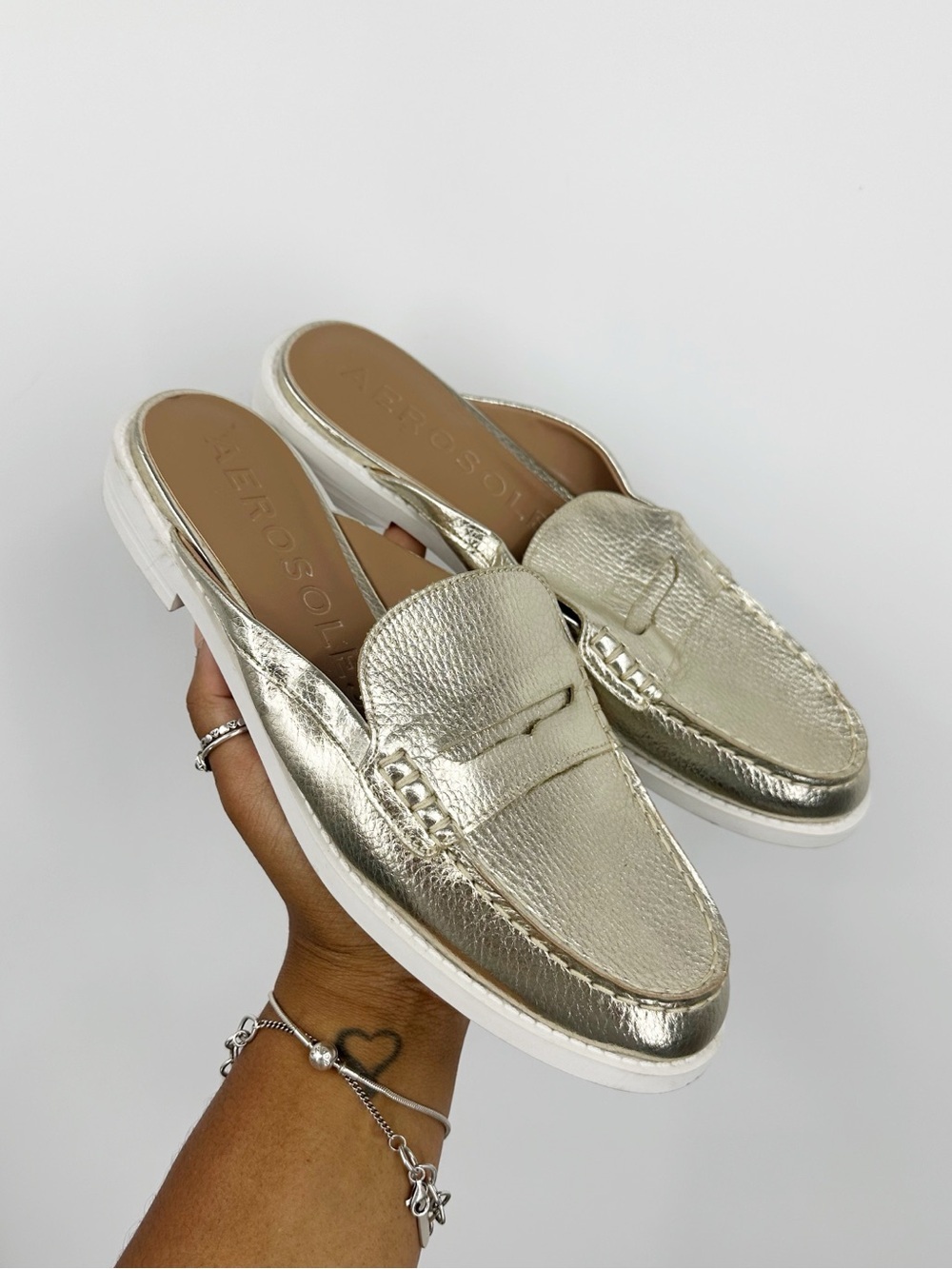 Aerosoles Woman's Slip On Flats Loafers Metallic Size 8.5